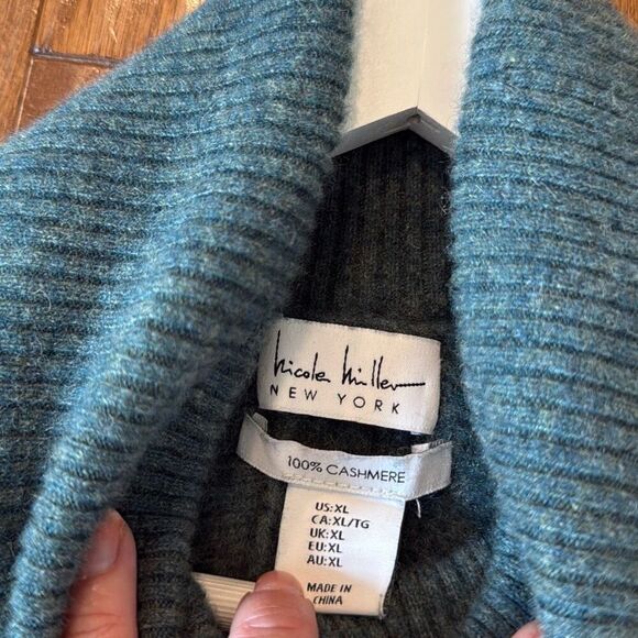 Nicole Miller 100% cashmere teal green turtleneck sweater XL - Picture 3 of 8